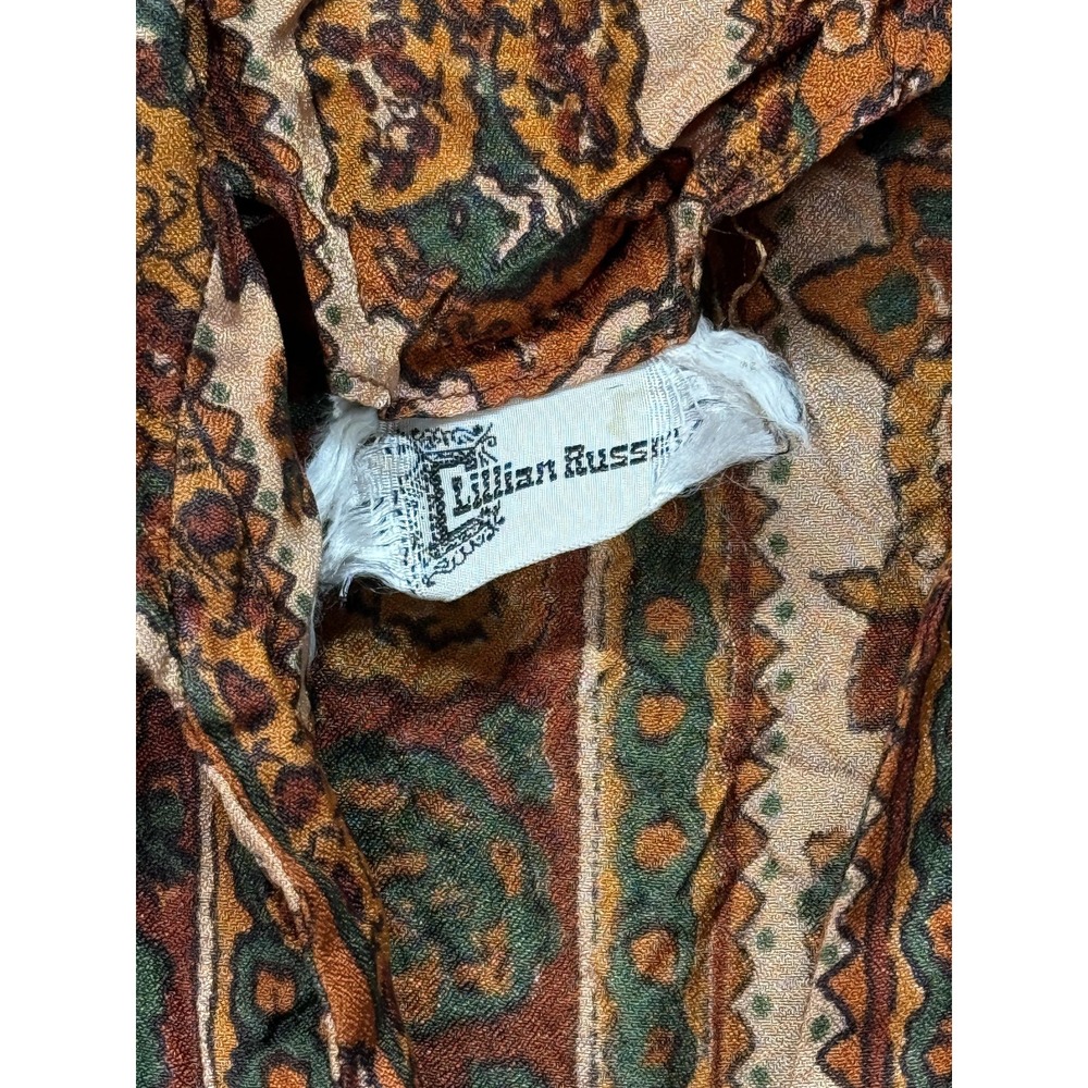 Boho‎ Paisley Dress Womens Medium Brown Orange Green Button Front Short Sleeve - Picture 5 of 12